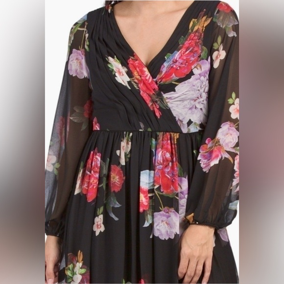 NEW Adrianna Papell chiffon floral v-neck boho long maxi formal wedding guest - Picture 6 of 8